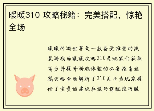 暖暖310 攻略秘籍：完美搭配，惊艳全场